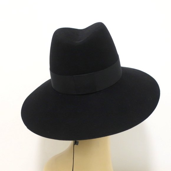 MAISON MICHEL KATE FEDORA HAT BLACK GROSGRAIN-TRIM - Picture 4 of 9